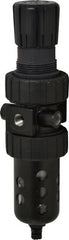 Parker - 1/4" NPT Port Intermediate 1 Piece Filter/Regulator FRL Unit - Polycarbonate Bowl, 46 SCFM, 150 Max psi, 10.38" High, Manual Drain - Exact Tooling