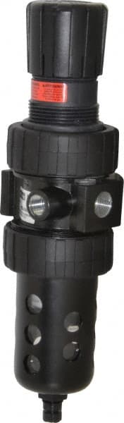 Parker - 3/8" NPT Port Intermediate 1 Piece Filter/Regulator FRL Unit - Polycarbonate Bowl, 55 SCFM, 150 Max psi, 10.38" High, Manual Drain - Exact Tooling