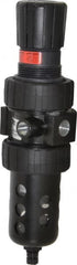 Parker - 3/8" NPT Port Intermediate 1 Piece Filter/Regulator FRL Unit - Polycarbonate Bowl, 55 SCFM, 150 Max psi, 10.38" High, Manual Drain - Exact Tooling