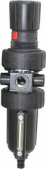 Parker - 3/8" NPT Port Intermediate 1 Piece Filter/Regulator FRL Unit - Metal Bowl, 55 SCFM, 250 Max psi, 10.38" High, Manual Drain - Exact Tooling