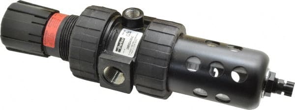 Parker - 1/2" NPT Port Intermediate 1 Piece Filter/Regulator FRL Unit - Polycarbonate Bowl, 61 SCFM, 150 Max psi, 10.38" High, Manual Drain - Exact Tooling