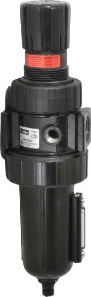Parker - 3/4" NPT Port Standard 1 Piece Filter/Regulator FRL Unit - Metal Bowl, 90 SCFM, 250 Max psi, 11.76" High, Manual Drain - Exact Tooling