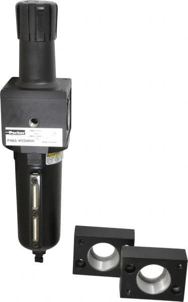 Parker - 1-1/2" NPT Port Heavy Duty 1 Piece Filter/Regulator FRL Unit - Metal Bowl, 250 SCFM, 250 Max psi, 15.95" High, Manual Drain - Exact Tooling