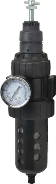 Parker - 1/2" NPT Port Standard 1 Piece Filter/Regulator FRL Unit - Polycarbonate Bowl, 90 SCFM, 150 Max psi, 11.76" High, Manual Drain - Exact Tooling