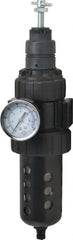 Parker - 1/2" NPT Port Standard 1 Piece Filter/Regulator FRL Unit - Polycarbonate Bowl, 90 SCFM, 150 Max psi, 11.76" High, Manual Drain - Exact Tooling
