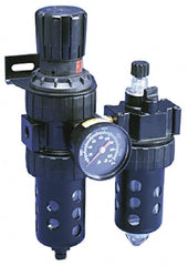 Parker - 1/2" NPT Port Standard 2 Piece Filter/Regulator-Lubricator FRL Unit - Polycarbonate Bowl, 90 SCFM, 150 Max psi, 11.76" High, Manual Drain - Exact Tooling