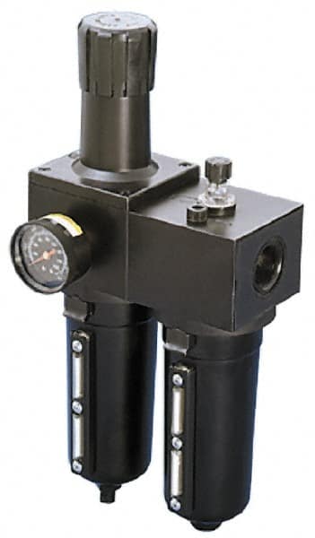 Parker - 3/4" NPT Port Heavy Duty 2 Piece Filter/Regulator-Lubricator FRL Unit - Metal Bowl, 240 SCFM, 250 Max psi, 15.95" High, Manual Drain - Exact Tooling