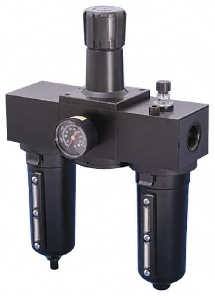 Parker - 1" NPT Port Heavy Duty 3 Piece Filter-Regulator-Lubricator FRL Unit - Metal Bowl, 250 SCFM, 250 Max psi, 15.95" High, Manual Drain - Exact Tooling