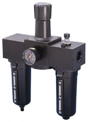 Parker - 1" NPT Port Heavy Duty 3 Piece Filter-Regulator-Lubricator FRL Unit - Metal Bowl, 250 SCFM, 250 Max psi, 15.95" High, Manual Drain - Exact Tooling