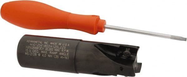 Kennametal - 1-1/4" Cut Diam, 18.03mm Max Depth of Cut, 1-1/4" Shank Diam, 115.06mm OAL, Indexable Square Shoulder End Mill - EC18.., EP18.. Inserts, Weldon Shank, 0° Lead Angle, Through Coolant - Exact Tooling