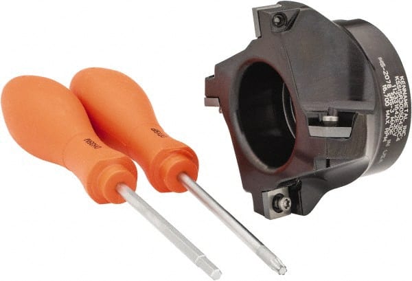 Kennametal - 4 Inserts, 3" Cut Diam, 1" Arbor Diam, 0.361" Max Depth of Cut, Indexable Square-Shoulder Face Mill - 0/90° Lead Angle, 1-3/4" High, SD.T 43.. Insert Compatibility, Series KSSM - Exact Tooling