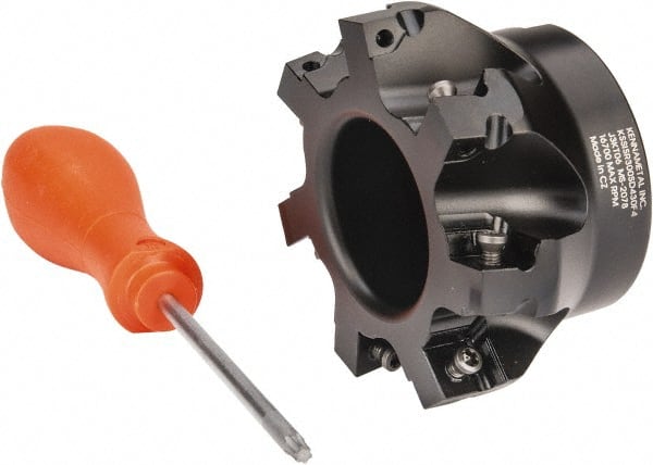 Kennametal - 7 Inserts, 3" Cut Diam, 1" Arbor Diam, 0.361" Max Depth of Cut, Indexable Square-Shoulder Face Mill - 0/90° Lead Angle, 1-3/4" High, SD.T 43.. Insert Compatibility, Series KSSM - Exact Tooling