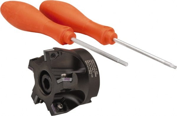 Kennametal - 5 Inserts, 2-1/2" Cut Diam, 1" Arbor Diam, 0.361" Max Depth of Cut, Indexable Square-Shoulder Face Mill - 0/90° Lead Angle, 1-3/4" High, SD.T 43.. Insert Compatibility, Series KSSM - Exact Tooling