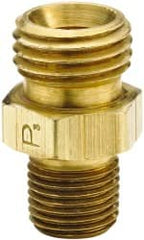 Parker - 3/8 Male Thread, Brass Industrial Pipe Ball-End Joint Adapter - MNPSM x MNPT, 150 psi - Exact Tooling
