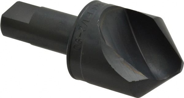 M.A. Ford - 1-1/2" Head Diam, 3/4" Shank Diam, 1 Flute 90° High Speed Steel Countersink - Bright Finish, 3-1/2" OAL, 1/4" Nose Diam, Single End, Straight Shank, Right Hand Cut - Exact Tooling