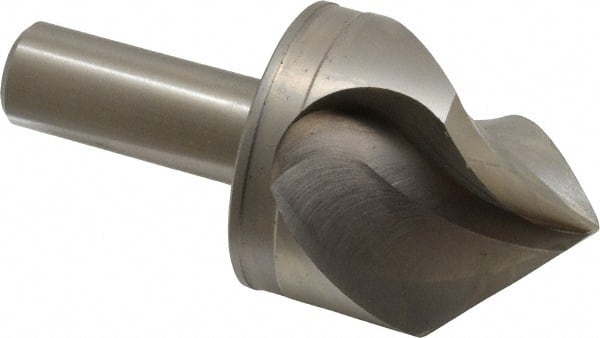 M.A. Ford - 2" Head Diam, 3/4" Shank Diam, 3 Flute 90° High Speed Steel Countersink - Bright Finish, 4-1/4" OAL, 0.6" Nose Diam, Single End, Straight Shank, Right Hand Cut - Exact Tooling