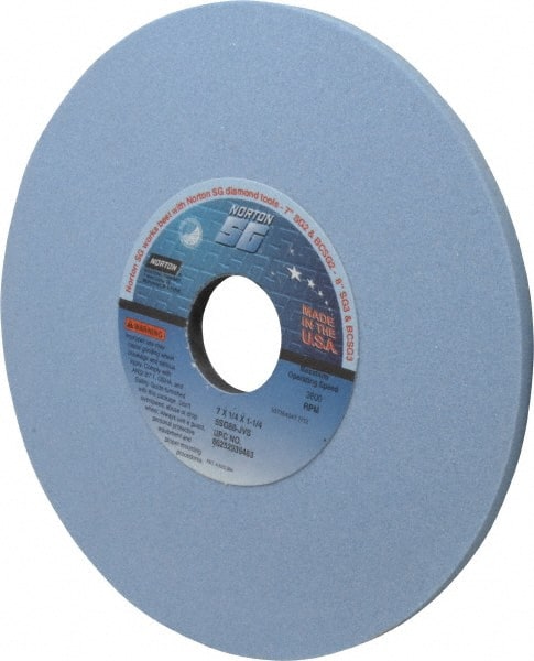 Norton - 7" Diam x 1-1/4" Hole x 1/4" Thick, J Hardness, 80 Grit Surface Grinding Wheel - Ceramic, Type 1, Medium Grade, 3,600 Max RPM, Vitrified Bond, No Recess - Exact Tooling