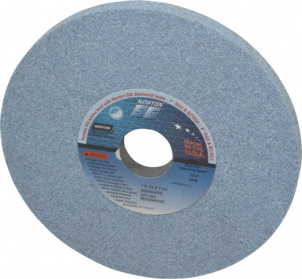 Norton - 7" Diam x 1-1/4" Hole x 1/2" Thick, K Hardness, 46 Grit Surface Grinding Wheel - Ceramic, Type 1, Coarse Grade, 3,600 Max RPM, Vitrified Bond, No Recess - Exact Tooling