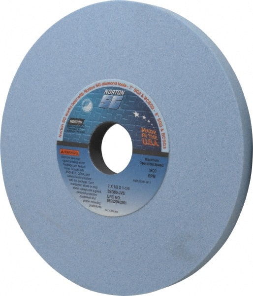 Norton - 7" Diam x 1-1/4" Hole x 1/2" Thick, J Hardness, 80 Grit Surface Grinding Wheel - Ceramic, Type 1, Medium Grade, 3,600 Max RPM, Vitrified Bond, No Recess - Exact Tooling