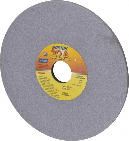 Norton - 8" Diam x 1-1/4" Hole x 1/4" Thick, I Hardness, 80 Grit Surface Grinding Wheel - Aluminum Oxide, Type 1, Medium Grade, 3,600 Max RPM, Vitrified Bond, No Recess - Exact Tooling