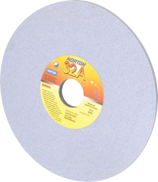 Norton - 8" Diam x 1-1/4" Hole x 1/4" Thick, I Hardness, 100 Grit Surface Grinding Wheel - Aluminum Oxide, Type 1, Fine Grade, 3,600 Max RPM, Vitrified Bond, No Recess - Exact Tooling