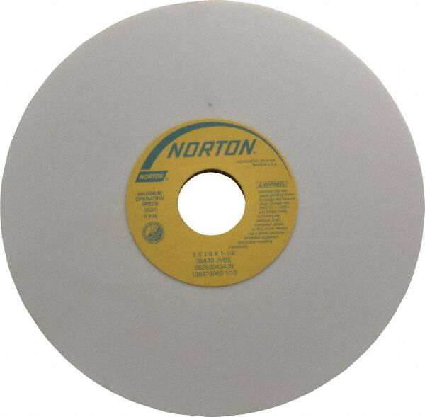 Norton - 8" Diam x 1-1/4" Hole x 1/4" Thick, J Hardness, 80 Grit Surface Grinding Wheel - Aluminum Oxide, Type 1, Medium Grade, 3,600 Max RPM, Vitrified Bond, No Recess - Exact Tooling