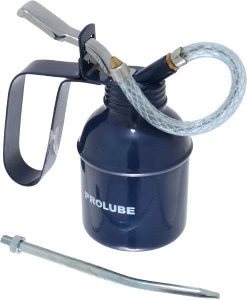 PRO-LUBE - 200 mL Capcity, 6" Long Flexible Spout, Lever-Type Oiler - Brass Pump, Steel Body, Powder Coated - Exact Tooling