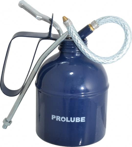 PRO-LUBE - 500 mL Capcity, 7" Long Flexible Spout, Lever-Type Oiler - Brass Pump, Steel Body, Powder Coated - Exact Tooling