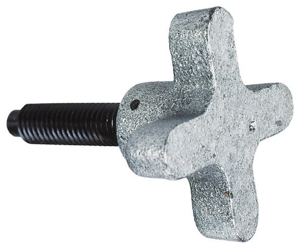 Morton Machine Works - M12x1.75 Lobed Shoulder Dog Point Tip Grade C-12L14 Steel Thumb Screw - 76mm OAL, 63.5mm Head Diam x 38mm Head Height, Black Oxide Finish - Exact Tooling