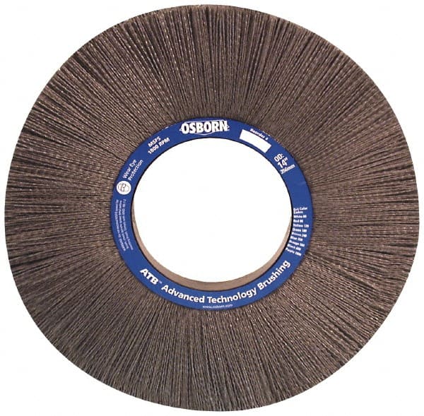 Osborn - 12" OD, 4-1/4" Arbor Hole, Crimped Nylon Wheel Brush - 1" Face Width, 3" Trim Length, 0.04" Filament Diam, 1,800 RPM - Exact Tooling