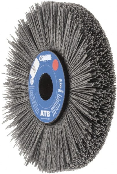 Osborn - 8" OD, 1-1/4" Arbor Hole, Crimped Nylon Wheel Brush - 1" Face Width, 2-1/4" Trim Length, 0.04" Filament Diam, 3,600 RPM - Exact Tooling