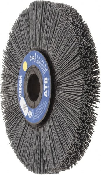 Osborn - 8" OD, 1-1/4" Arbor Hole, Crimped Nylon Wheel Brush - 1" Face Width, 2-1/4" Trim Length, 0.04" Filament Diam, 3,600 RPM - Exact Tooling