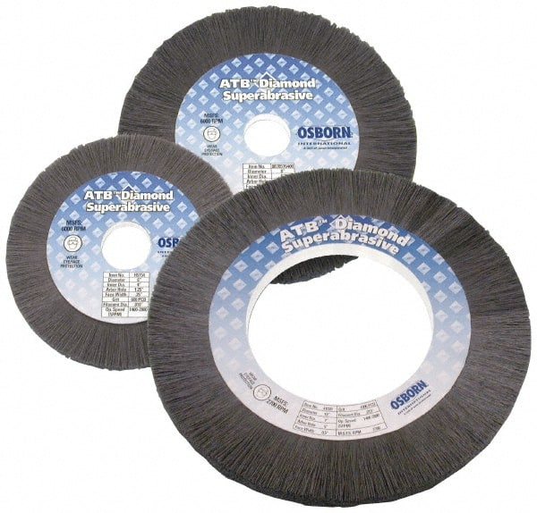 Osborn - 6" OD, 1-1/4" Arbor Hole, Nylon Wheel Brush - 5/16" Face Width, 1" Trim Length, 0.01" Filament Diam, 2,400 RPM - Exact Tooling