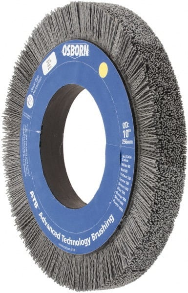Osborn - 10" OD, 4-1/4" Arbor Hole, Crimped Nylon Wheel Brush - 1" Face Width, 1-1/4" Trim Length, 0.04" Filament Diam, 3,600 RPM - Exact Tooling