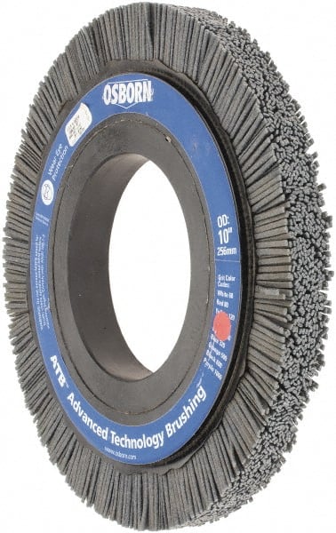 Osborn - 10" OD, 4-1/4" Arbor Hole, Crimped Nylon Wheel Brush - 1" Face Width, 1-1/4" Trim Length, 3,600 RPM - Exact Tooling