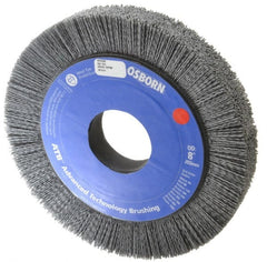 Osborn - 8" OD, 2" Arbor Hole, Crimped Nylon Wheel Brush - 1" Face Width, 1-1/4" Trim Length, 0.04" Filament Diam, 3,600 RPM - Exact Tooling