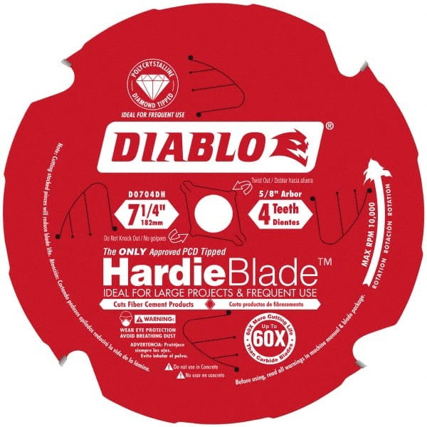 Freud - 7-1/4" Diam, 5/8" Arbor Hole Diam, 4 Tooth Wet & Dry Cut Saw Blade - Carbide-Tipped, Standard Round Arbor - Exact Tooling
