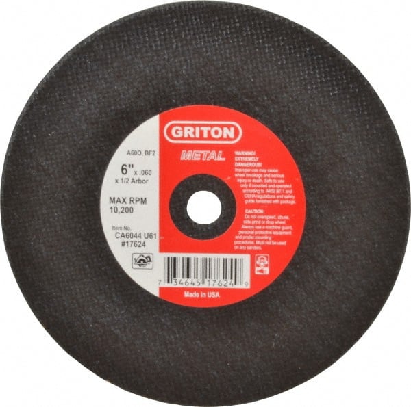 Made in USA - 6" 60 Grit Aluminum Oxide Cutoff Wheel - 0.06" Thick, 1/2" Arbor, 10,186 Max RPM, Use with Circular Saws - Exact Tooling