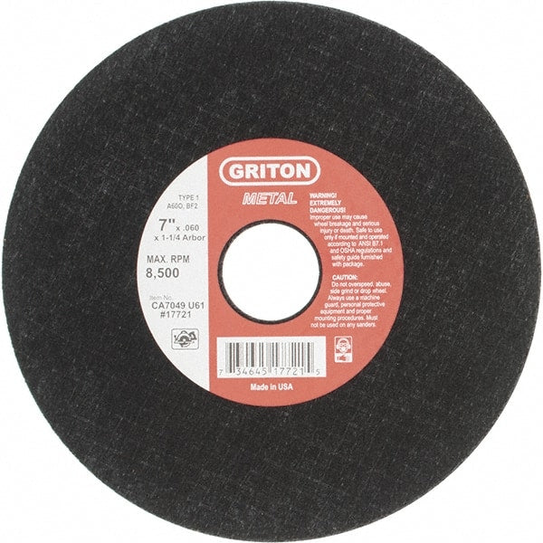 Made in USA - 7" 60 Grit Aluminum Oxide Cutoff Wheel - 0.06" Thick, 1-1/4" Arbor, 8,732 Max RPM, Use with Stationary Tools - Exact Tooling