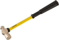 Ampco - 1/4 Lb Head Aluminum Bronze Ball Pein Hammer - 10" Fiberglass Handle with Grip, 7/8" Face Diam, 10" OAL - Exact Tooling