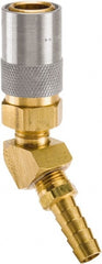 Parker - Nonthreaded Brass Hydraulic Hose Hose Barb Coupler & 45° Fitting - 200 psi, 6 GPM, 3/8" Hose Diam, Series Moldmate - Exact Tooling