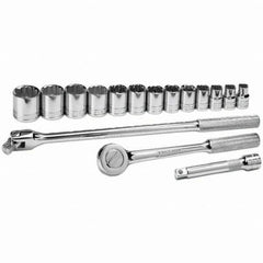 SK - 1/2" Drive Standard Socket Set - 7/16 to 1-1/4", Inch Measurement Standard - Exact Tooling