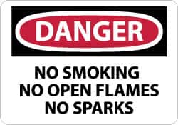 NMC - "Danger - No Smoking, No Open Flames, No Sparks", 10" Long x 14" Wide, Rigid Plastic Safety Sign - Rectangle, 0.05" Thick, Use for Accident Prevention - Exact Tooling