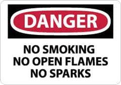 NMC - "Danger - No Smoking, No Open Flames, No Sparks", 10" Long x 14" Wide, Pressure-Sensitive Vinyl Safety Sign - Rectangle, 0.004" Thick, Use for Accident Prevention - Exact Tooling