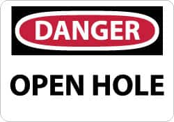 NMC - "Danger - Open Hole", 10" Long x 14" Wide, Pressure-Sensitive Vinyl Safety Sign - Rectangle, 0.004" Thick, Use for Accident Prevention - Exact Tooling
