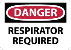 NMC - "Danger - Respirator Required", 10" Long x 14" Wide, Rigid Plastic Safety Sign - Rectangle, 0.05" Thick, Use for Accident Prevention - Exact Tooling