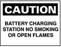 NMC - "Caution - Battery Charging Station - No Smoking or Open Flames", 10" Long x 14" Wide, Aluminum Safety Sign - Rectangle, 0.04" Thick, Use for Accident Prevention - Exact Tooling
