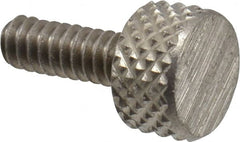 Electro Hardware - #6-32 Knurled Shoulderless Grade 303 Stainless Steel Thumb Screw - 9/16" OAL, 5/16" Head Diam x 3/16" Head Height, Uncoated - Exact Tooling