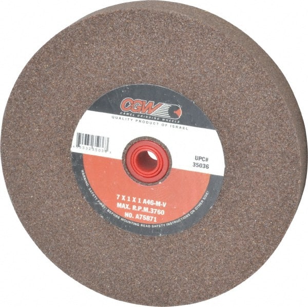 Camel Grinding Wheels - 46 Grit Aluminum Oxide Bench & Pedestal Grinding Wheel - 7" Diam x 1" Hole x 1" Thick, 3760 Max RPM, M Hardness, Coarse Grade , Vitrified Bond - Exact Tooling