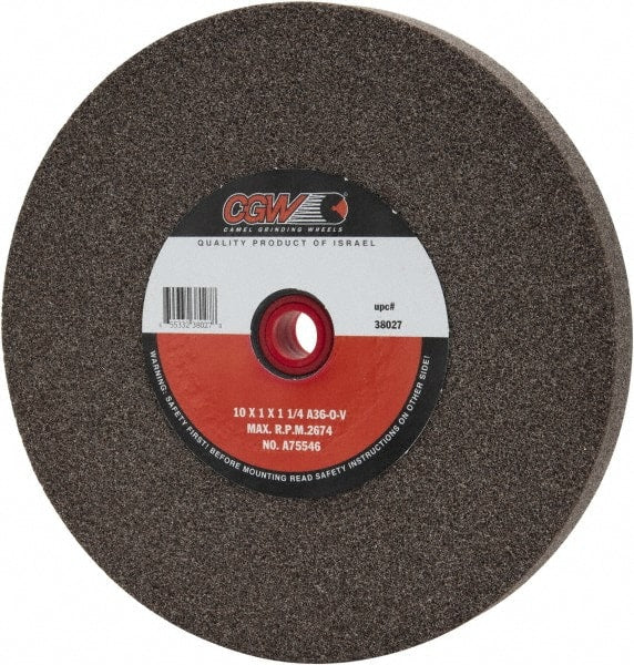 Camel Grinding Wheels - 36 Grit Aluminum Oxide Bench & Pedestal Grinding Wheel - 10" Diam x 1-1/4" Hole x 1" Thick, 2483 Max RPM, O Hardness, Very Coarse Grade , Vitrified Bond - Exact Tooling